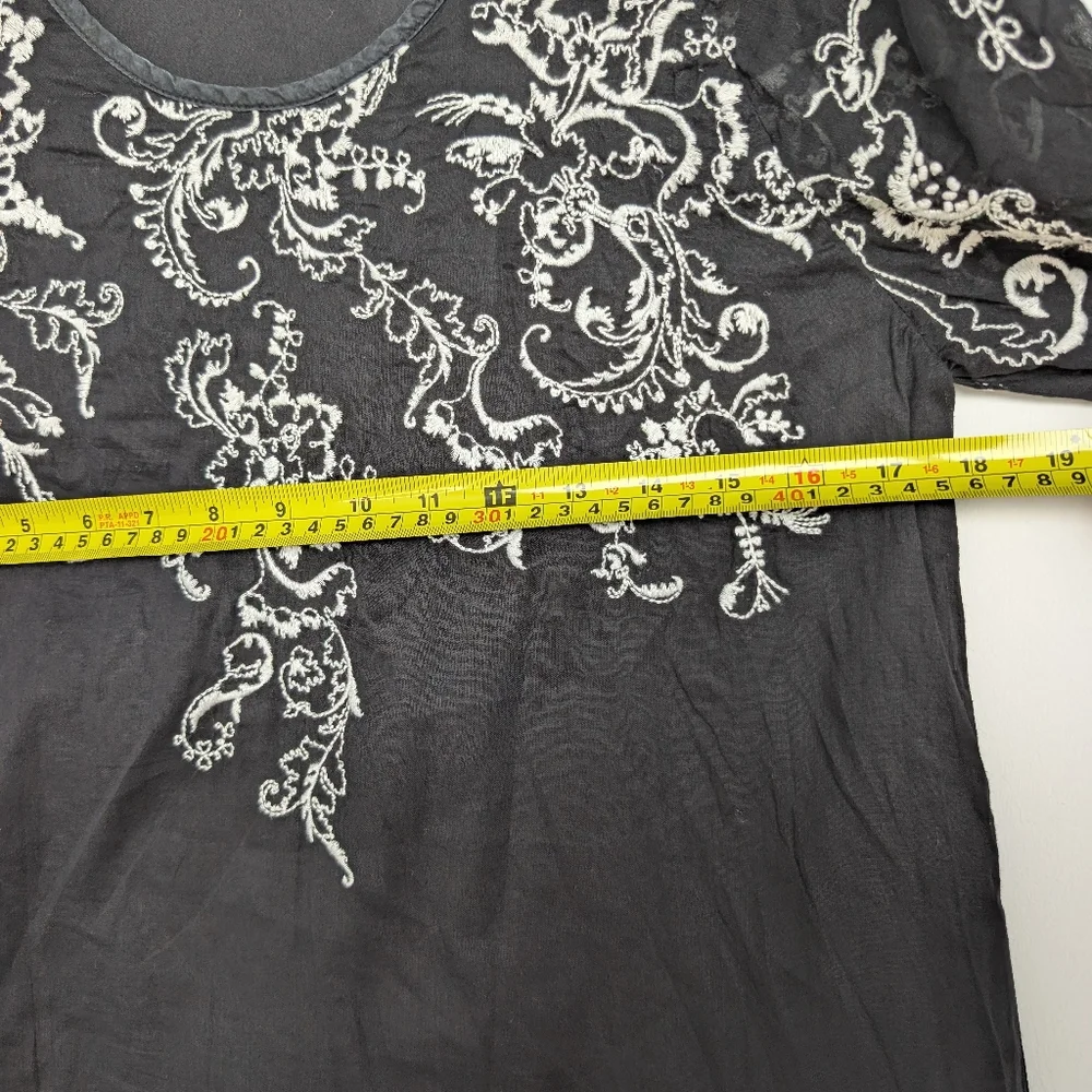 Anthropologie Edme & Esyllte Embroidered Puff Sleeve Cotton Silk Blouse Sz 6